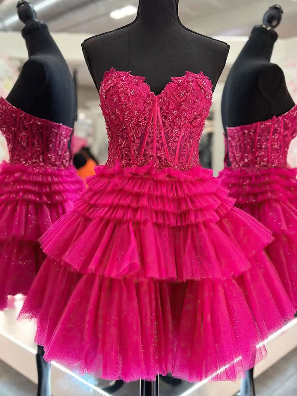 Ball Gown Sweetheart Glitter Short/Mini Homecoming Dresses With Tiered #Milly020117556