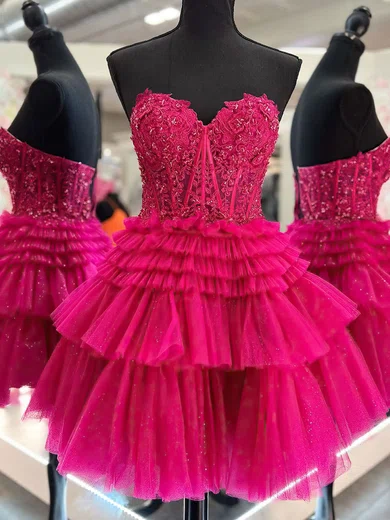 Corset Skater Glitter Appliques Tiered Homecoming Dresses #Milly020117556