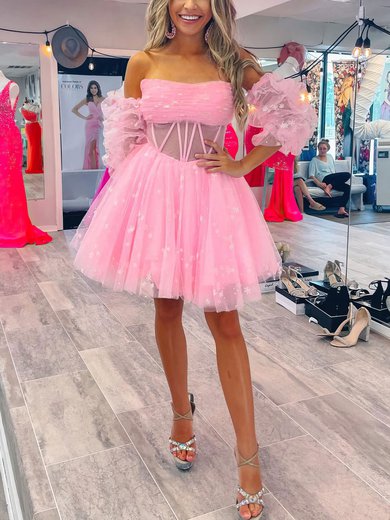 Ball Gown Straight Tulle Short/Mini Homecoming Dresses With Ruffles #Milly020117567