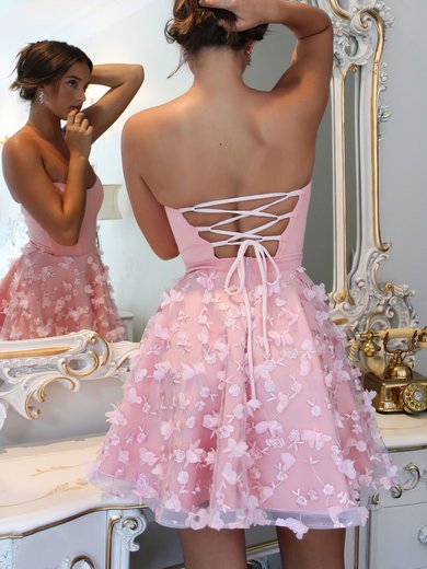 A-line Straight Tulle Short/Mini Homecoming Dresses With Flower(s) #Milly020117572
