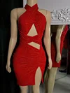 Sheath/Column Halter Shimmer Crepe Short/Mini Homecoming Dresses With Split Front #Milly020117578