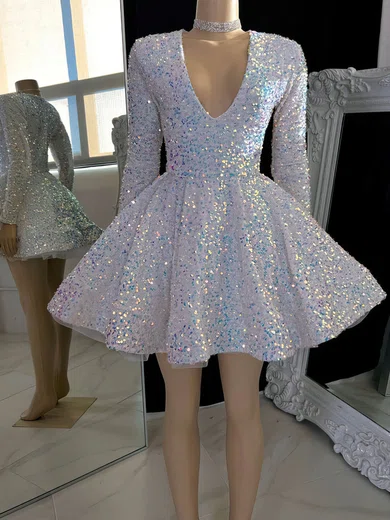 Sparkly White Skater Sequin Sequin Dresses PT020117581