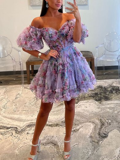 Ball Gown Off-the-shoulder Tulle Short/Mini Homecoming Dresses With Ruffles #Milly020117590