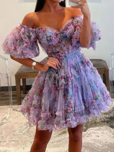 Unique Skater Tulle Ruffle Homecoming Dresses millybridal