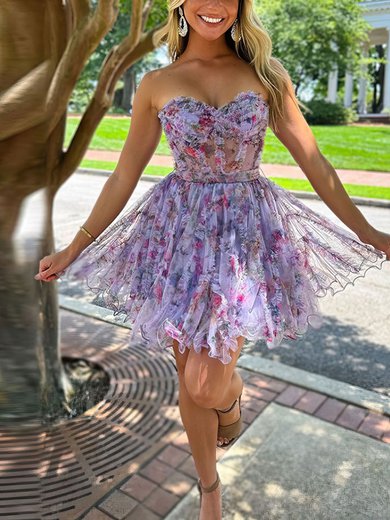 A-line Sweetheart Tulle Short/Mini Homecoming Dresses With Ruffles #Milly020117601