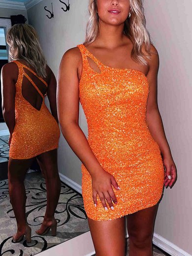 Orange One Shoulder Sequin Cut Out Mini Dress #Milly020117612