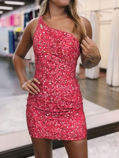Watermelon One Shoulder Homecoming Dress