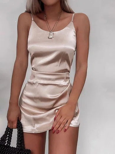 Petite Fitted Satin Scoop Neck Homecoming Dresses #Milly020117619