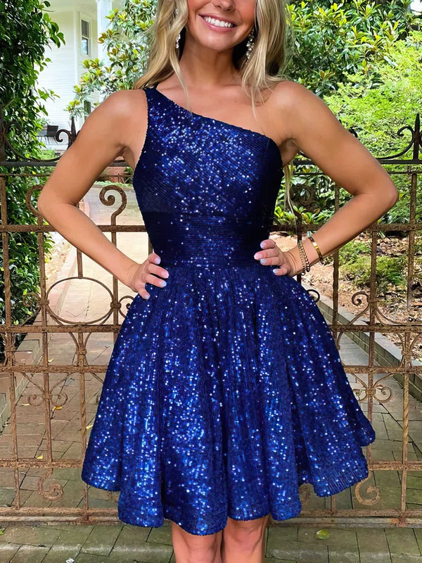 A-line One Shoulder Sequined Short/Mini Homecoming Dresses #Milly020117640