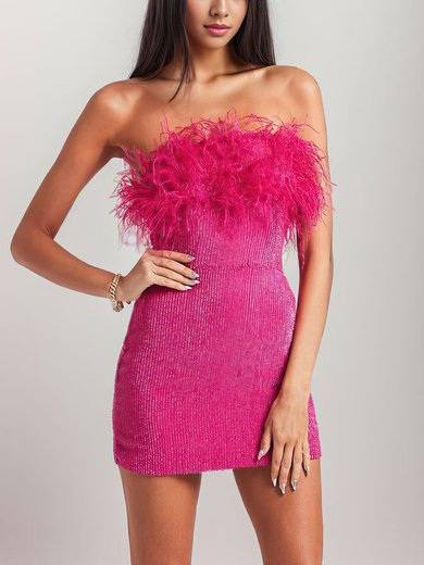 Sheath/Column Straight Sequined Short/Mini Homecoming Dresses With Feathers / Fur #Milly020117651