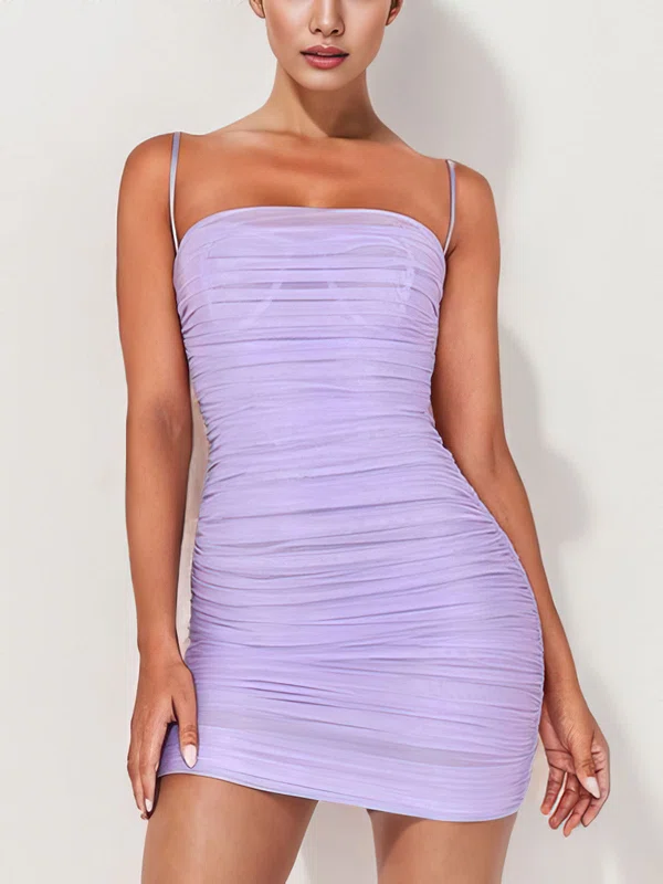 Lilac Square Neck Ruched Bodycon Mini Dress #Milly020117662