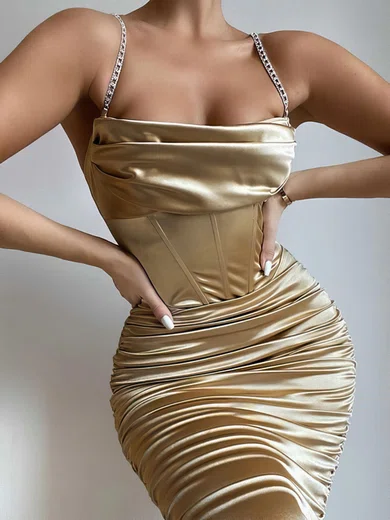 Corset Tight Satin Square Neck Ruched Homecoming Dresses #Milly020117681