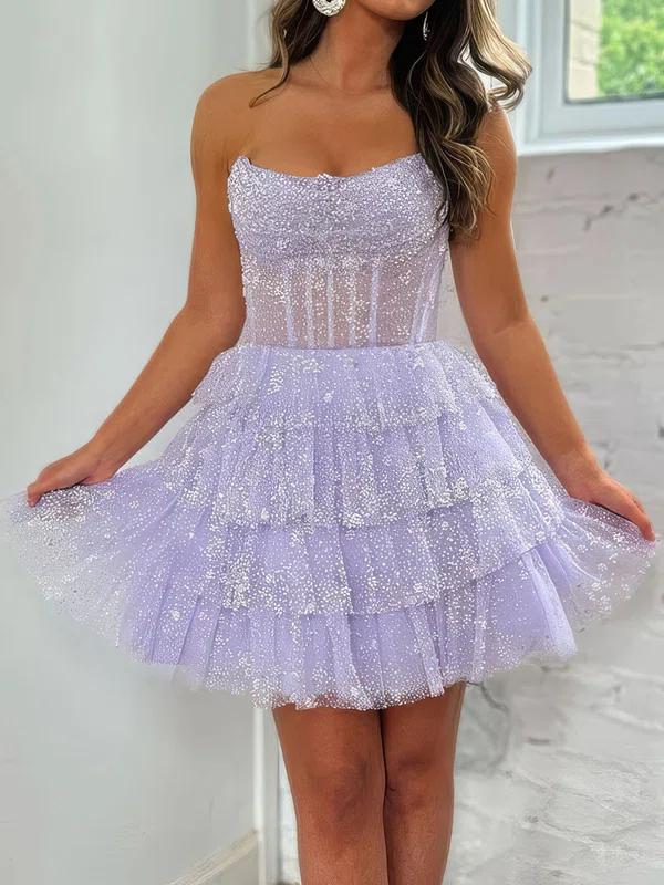 Strapless Corset Glitter Tiered Ruffle Princess Homecoming Dresses #Milly020117683