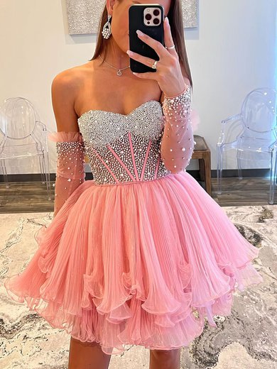 Pink Sparkle Long Sleeve Chiffon Mini Dress #Milly020117684