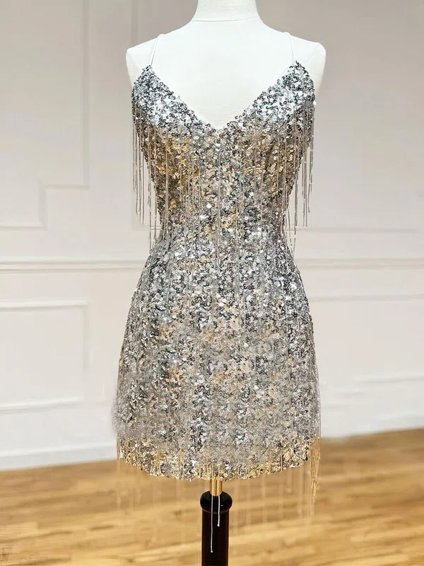 Silver Fringe Trim Sequin Bodycon Mini Dress #Milly020117691
