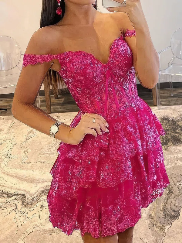 Sparkly Corset Off-the-shoulder Tiered Ruffle Homecoming Dresses #Milly020117722