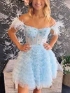 Ball Gown Off-the-shoulder Tulle Short/Mini Homecoming Dresses With Feathers / Fur #Milly020117729