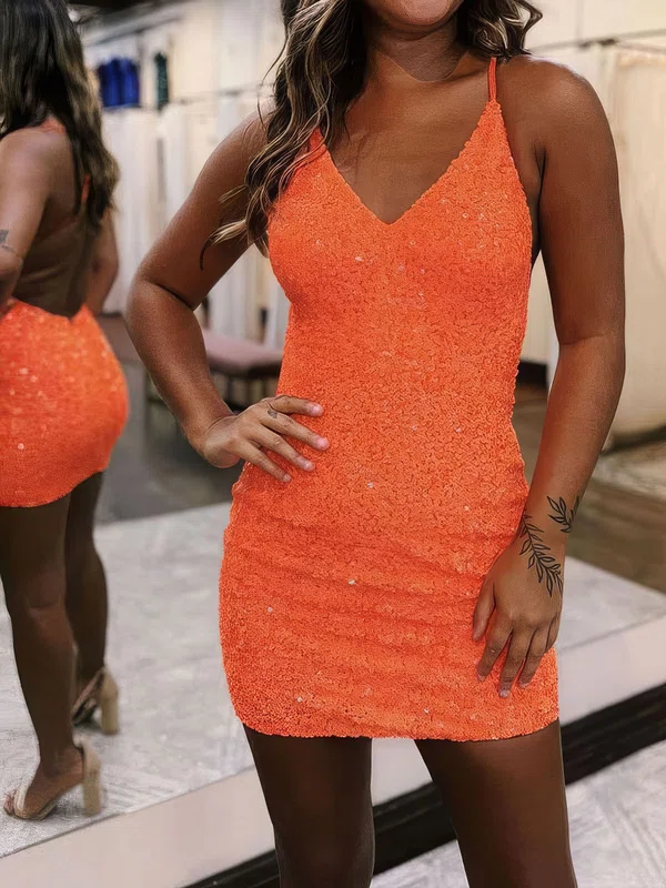 Sparkly Sequin V-neck Backless Bodycon Homecoming Dresses #Milly020117737