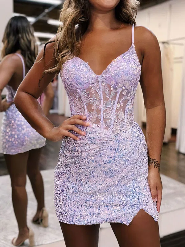 Tight Sequin V-neck Corset Homecoming Dresses With Appliques #Milly020117739