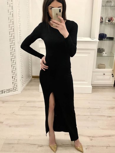 Black Long Sleeves Split Bodycon Maxi Dress PT020112800