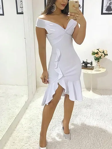 Elegant Sheath/Column Jersey Ruffle Split Midi Dress PT020114666