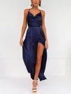 Flowy A-line Satin Cowl Neck Ruched Split Maxi Dress PT02023579