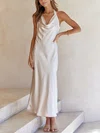 Unique Ivory Satin A-line Halter Split Maxi Dress PT02023590