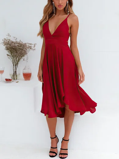 Flowy Burgundy Chiffon A-line Cut Out V-neck Midi Dress PT02023601