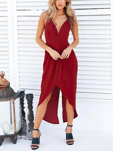 Flowy Burgundy Chiffon A-line Cut Out Split Midi Dress PT02023658