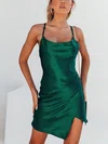 Dark Green Satin Mini Dress PT02023728