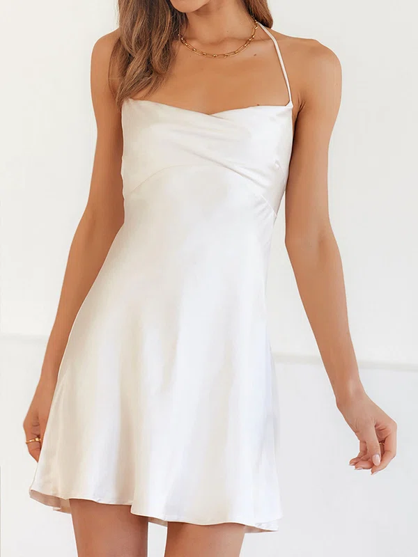 A-line Satin Halter Backless Homecoming Dresses PT02023731