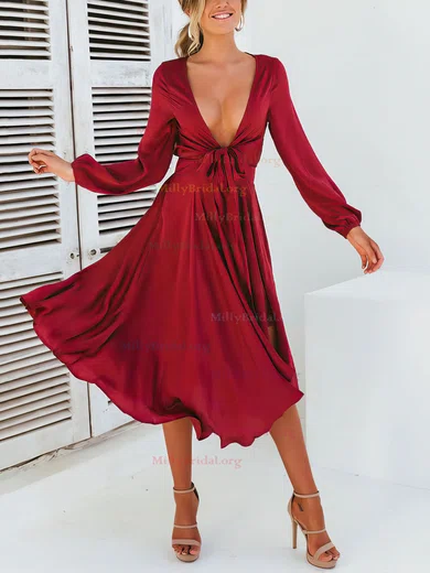 [Lan Ting Bridal] good NWT Maroon V-Neckline MIDI Dress