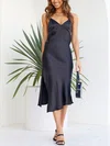 Black Split Satin Midi Dress PT02023753