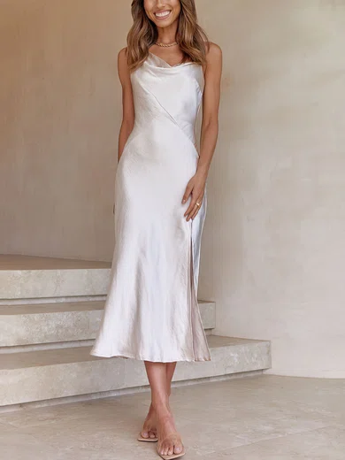 Petite Sheath/Column Satin Cowl Neck Split Midi Dress PT02023766