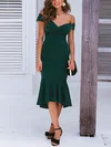 Dark Green Ruffle Hem Off Shoulder Midi Dress PT02023771