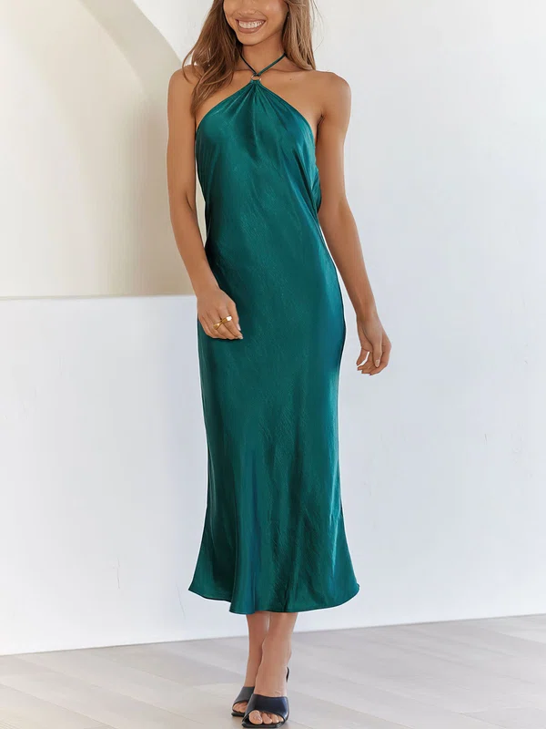 Green Halter Satin Maxi Dress PT02023774