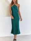 Elegant Sheath/Column Satin Halter Lace-Up Maxi Dress PT02023774