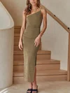 Elegant Sheath/Column Velvet One Shoulder Split Maxi Dress PT02023775