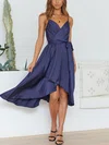 Flowy A-line Satin V-neck Ruched Midi Dress PT02023621