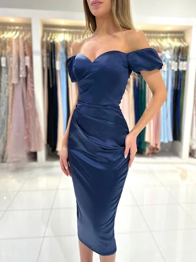 Elegant Sheath/Column Satin Ruched Split Midi Dress PT020117756