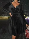 Modest Black Velvet A-line Long Sleeve Ruched Mini Dress PT02023888