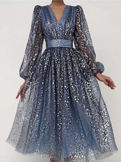 Glitter Long Sleeve Ruched Midi Dress PT02023857