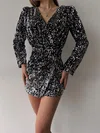 Black Sequin Long Sleeve Mini Dress PT02024023