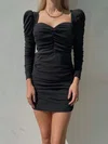 Black Long Sleeve Ruched Bodycon Mini Dress PT02024046