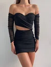 Black Cut Out Off Shoulder Long Sleeve Ruched Bodycon Mini Dress PT02024051