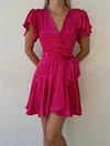 Elegant A-line Satin V-neck Ruffle Mini Dress PT02024061