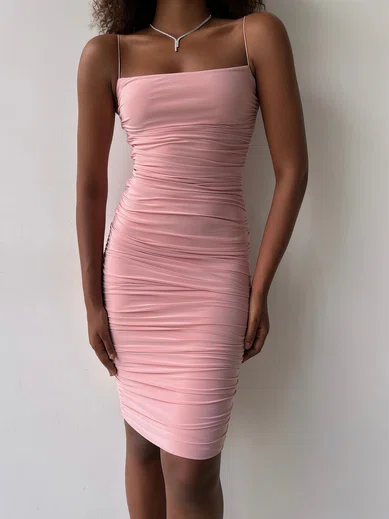 Petite Sheath/Column Jersey Square Neck Ruched Midi Dress PT02024068