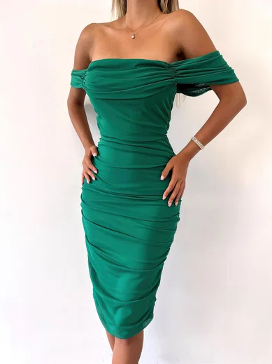 Petite Sheath/Column Chiffon Ruched Split Midi Dress PT02024091