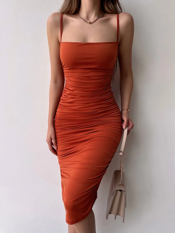 Orange Ruched Bodycon Midi Dress PT02024092