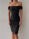 Petite Black Jersey Sheath/Column Ruched Midi Dress PT02024093